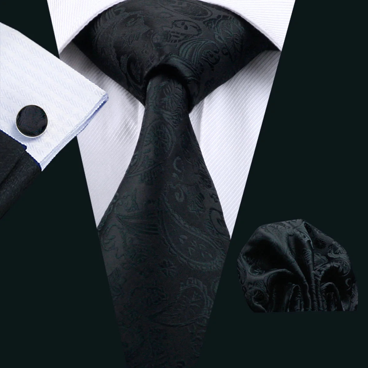 Luxury Men’s Silk Necktie Gift Set with Pocket Square, Cufflinks & Tie Clip