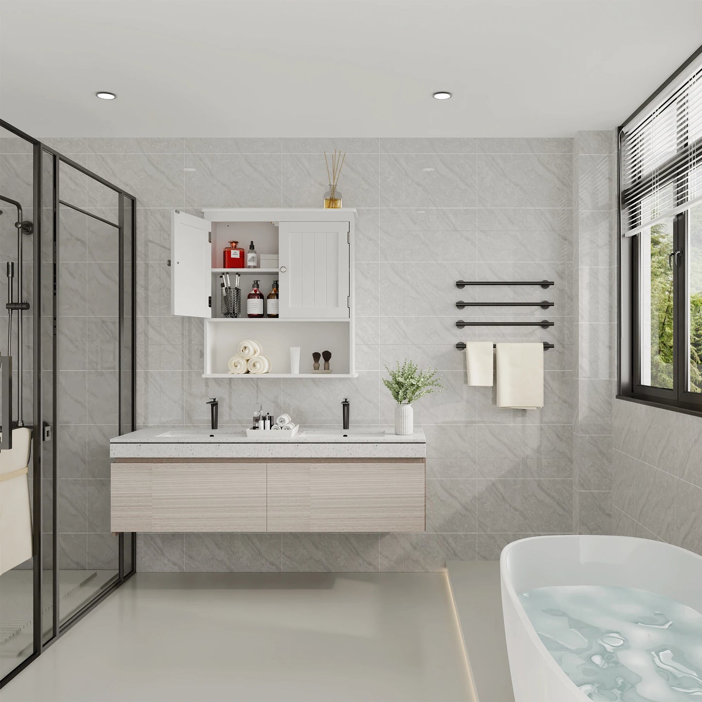 Bathroom Cabinet, Wall Mounted Storage Cabinet, Over Toilet Storage Cabinet with 2 Doors and Adjustable Shelf,White Wall Cabinet