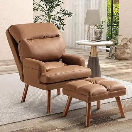 Modern Accent Chair With Ottoman And Adjustable Backrest