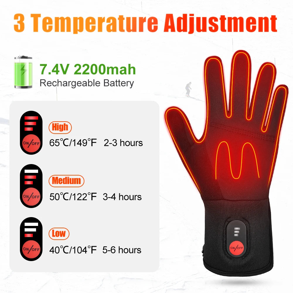 Rechargeable Electric Heated Gloves Waterproof Touch Screen