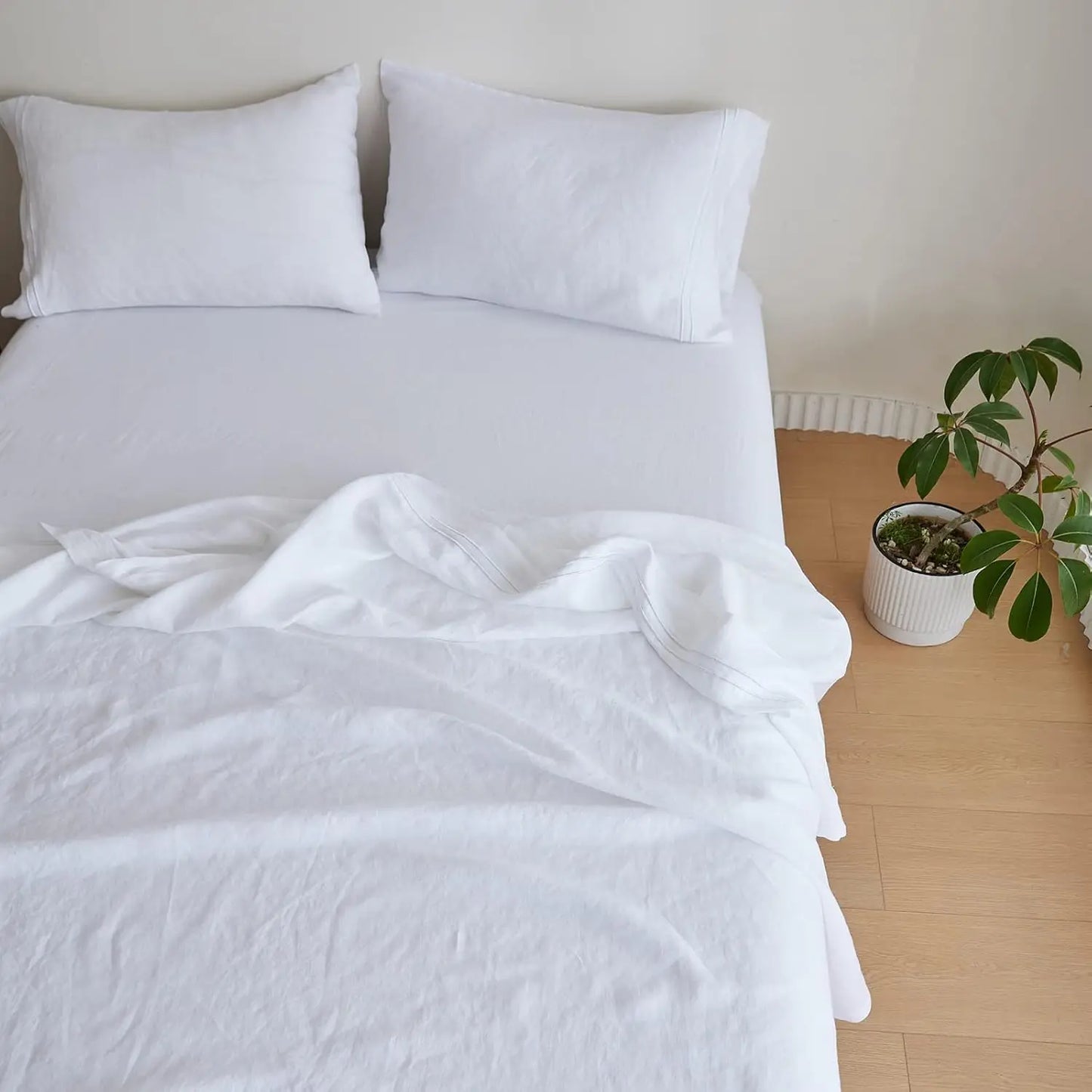 Simple&Opulence 3/4 Pcs 100% Bed Linen Sheet Set Embroidery Washed Natural French Flax Soft Breathable Comforter Sheets Sets