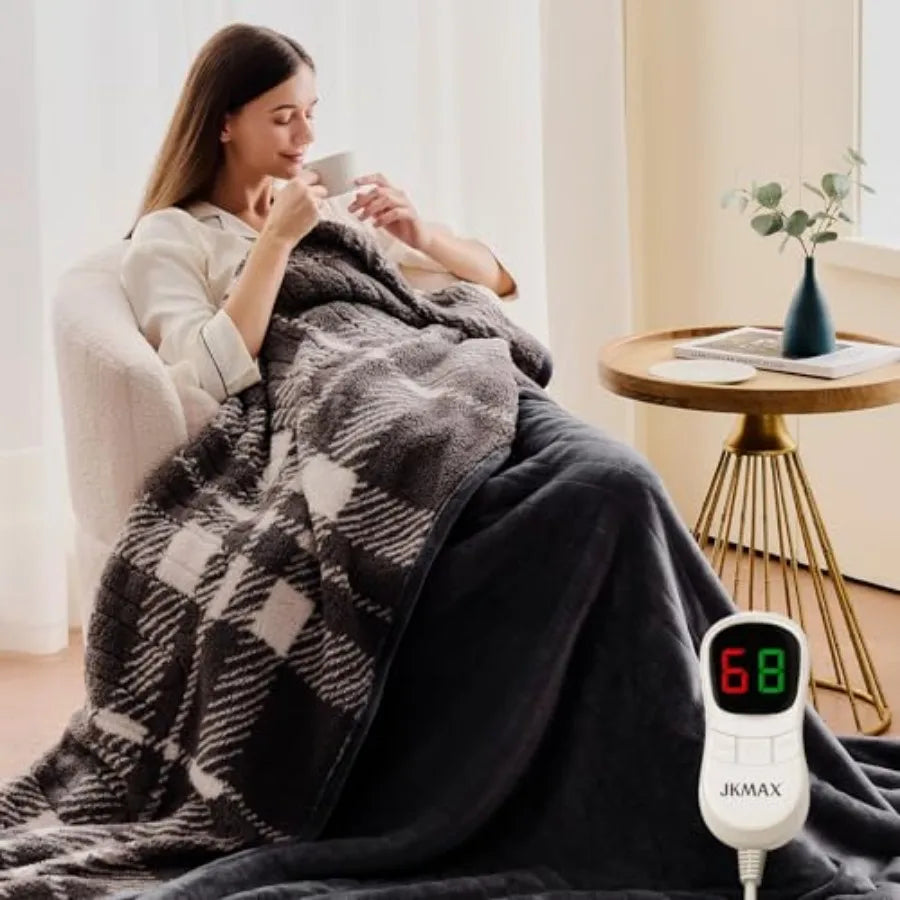Luxury Electric Heated Blanket. Ultra Soft Warming Throw with Adjustable Heat Settings