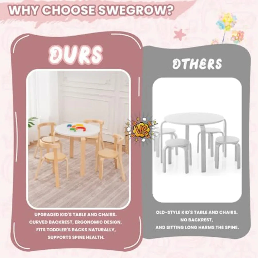 Premium Kids Round Table & 4 Chair Set – Solid Wood Activity and Learning Table