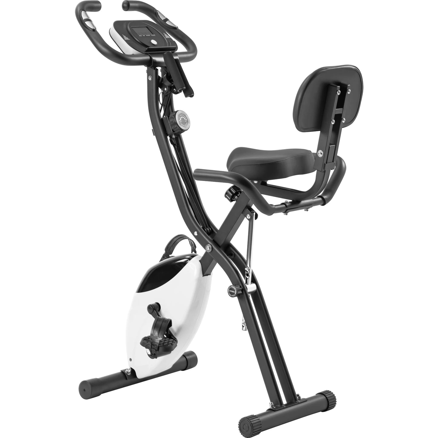 Metal Folding Exercise Bike Upright and Horizontal X Bike for Home Fitness with 10 Levels Adjustable Resistance Armband Backrest