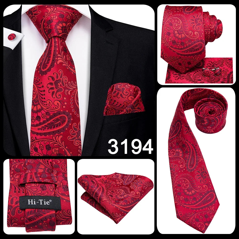 Luxury Paisley Silk Men’s Necktie .Formal Business Wedding Tie Set