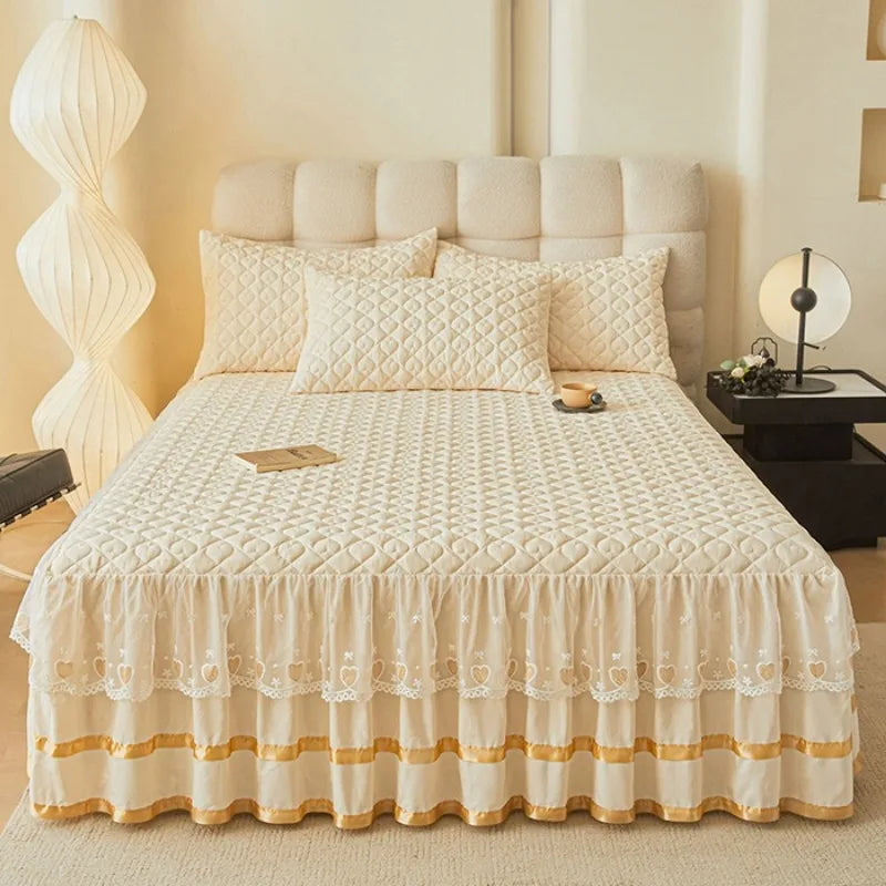 Elegant Quilted Ruffle Bedspread Set