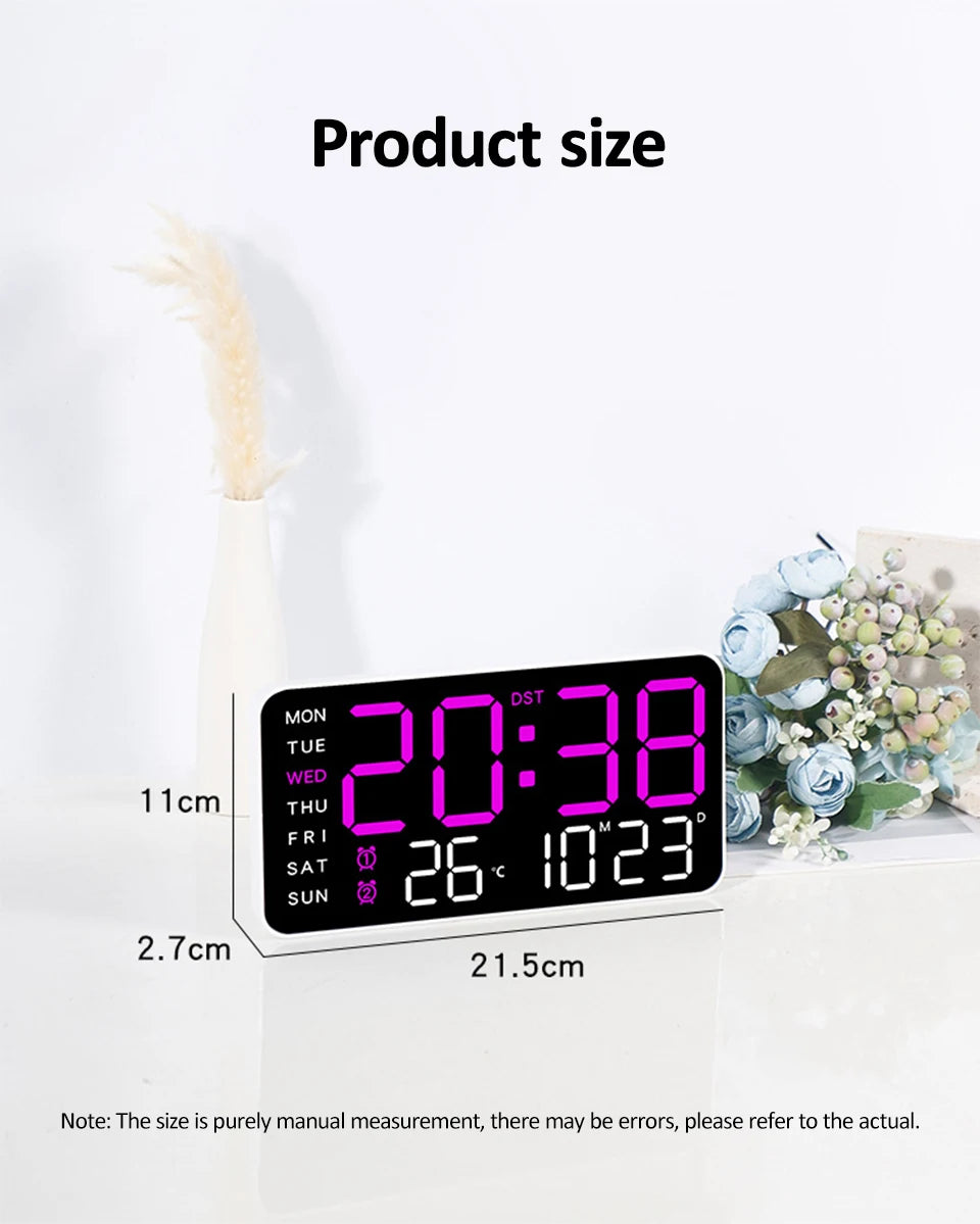 Smart Voice. Control LED Digital Wall Clock with Date & Temperature Display