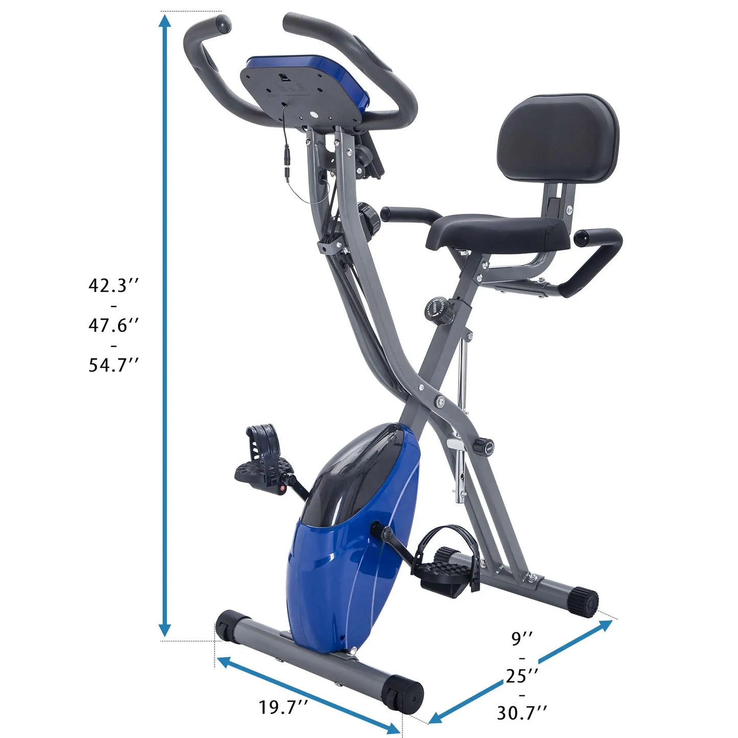 Metal Folding Exercise Bike Upright and Horizontal X Bike for Home Fitness with 10 Levels Adjustable Resistance Armband Backrest