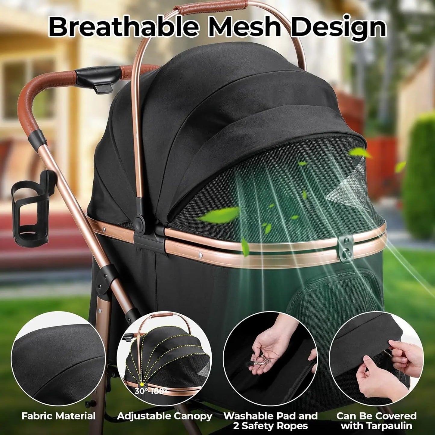 360° High Wheels Transport Foldable Cat Pet Stroller 2in1 Dog Buggy Stroller Dog Box Can Be Attached in Car, Max. load 25 kg