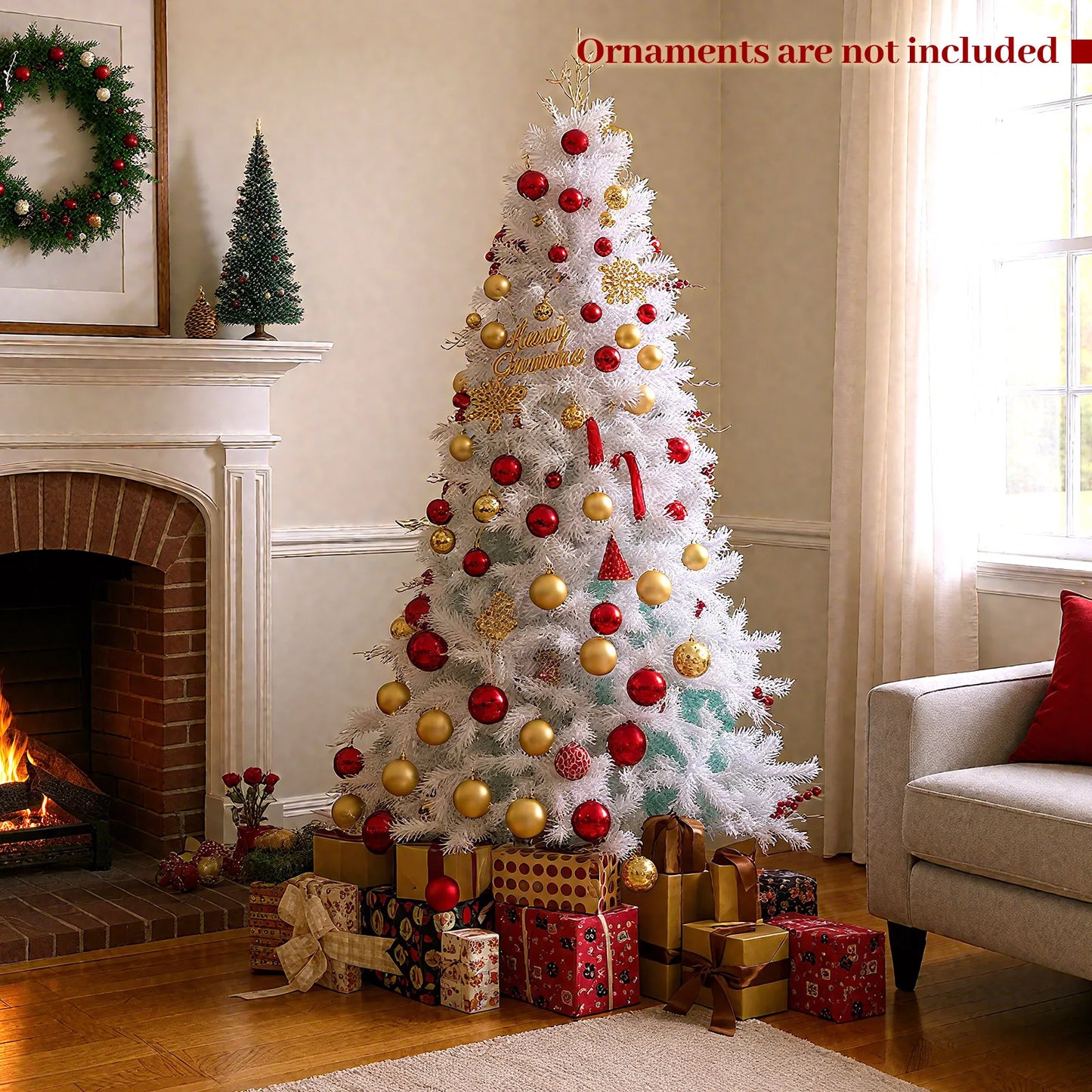 6FT–7FT Pre-Lit Snow Flocked Artificial Christmas Tree . Premium Holiday Tree with Warm White Lights  Description:
