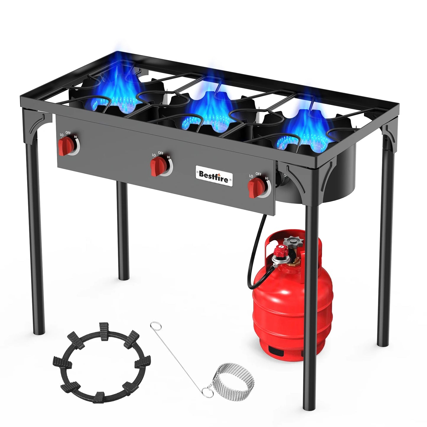 3 Burner Propane Camping Stove with Regulator . High Power Outdoor Gas Cooker for Camping, Tailgating & Backyard Cooking  Description