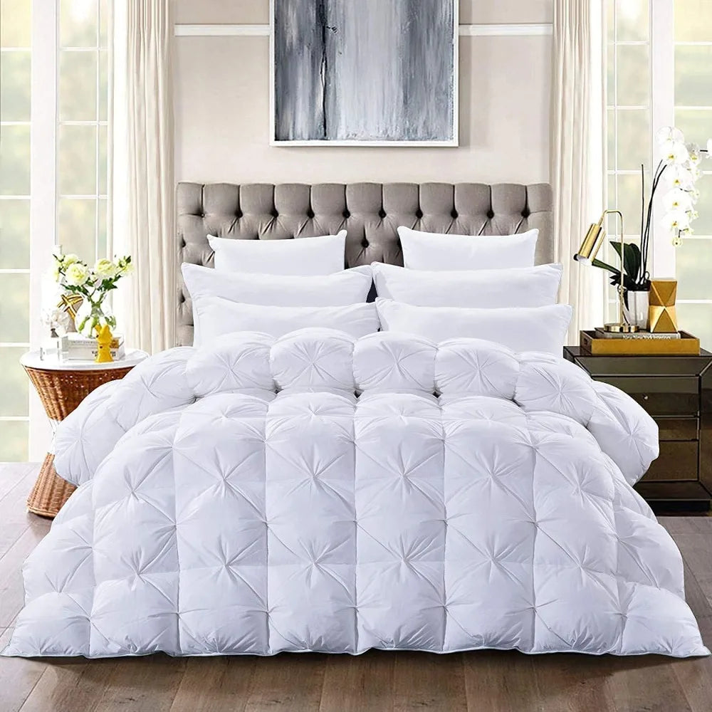 Queen Size 5 Piece Bed in a Bag White Pinch Pleated Comforter Set with Sheets,100% Cotton Set Includes - Comforter, 1 Flat Sheet