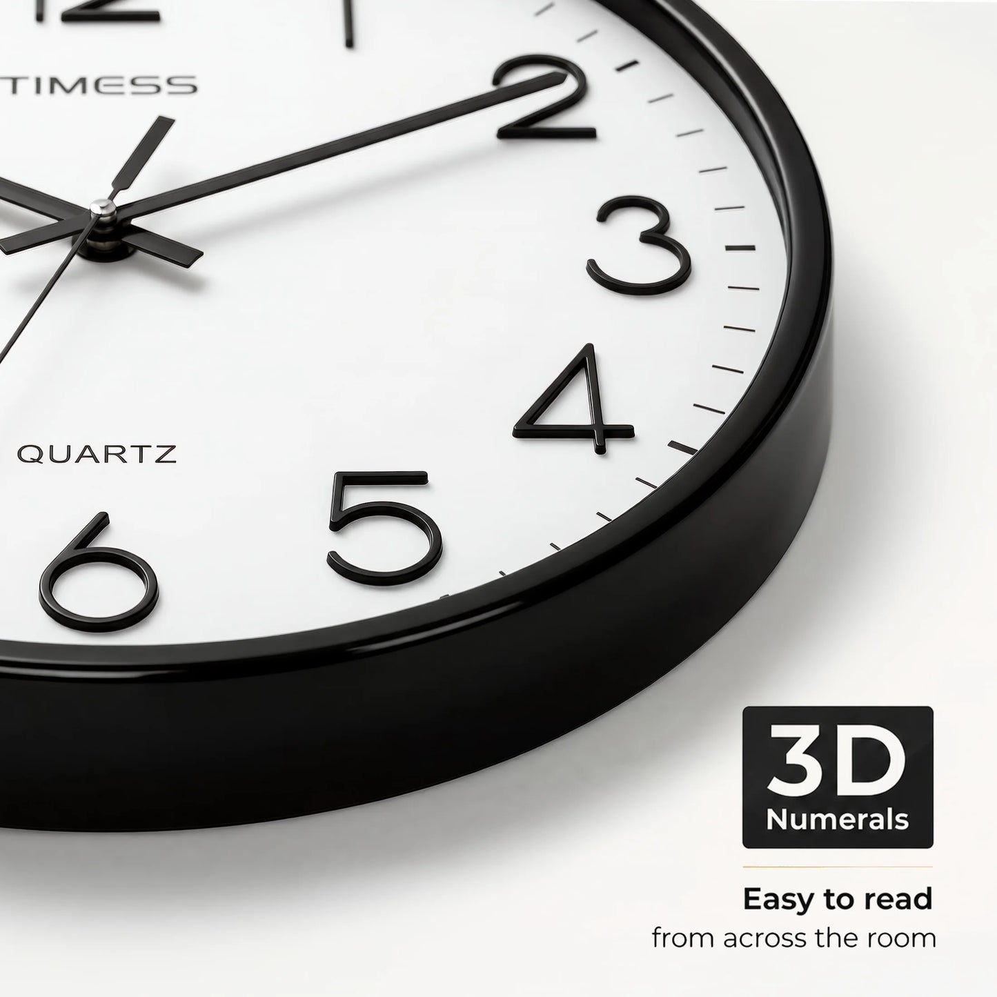 TIMESS 12-Inch Silent Wall Clock with 3D Numbers