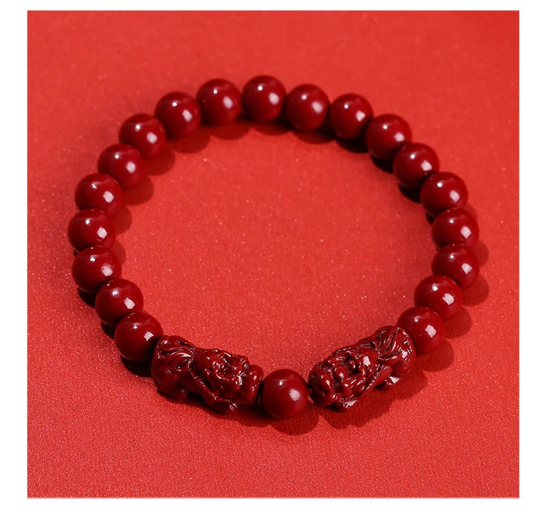 Red Cinnabar Style Beaded Bracelet for Women & Men