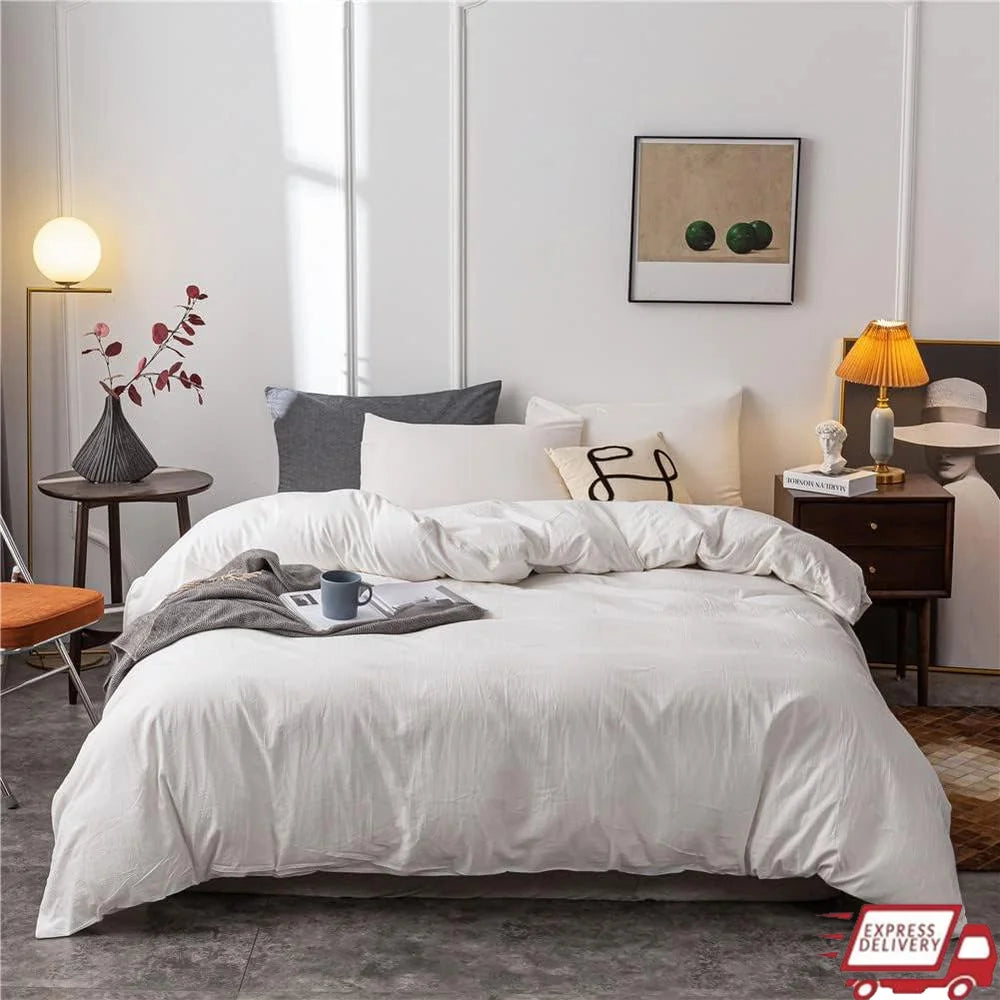 Washed Cotton Duvet Cover Set Ultra Soft Skin Friendly Breathable Bedding with Zipper Closure 3 Pieces Comfortable Sleep