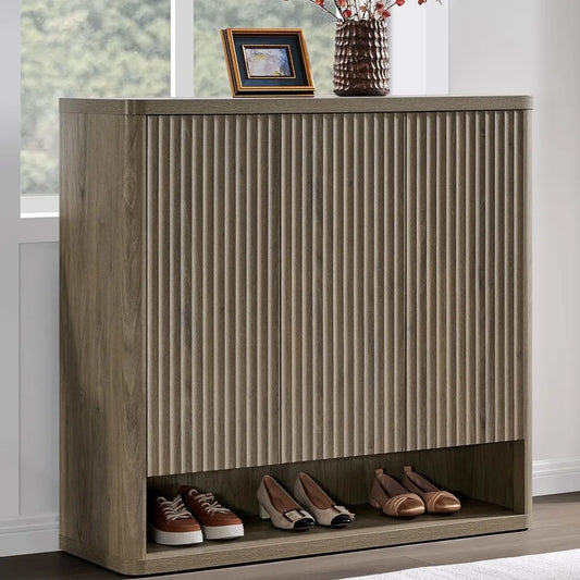 Wide Freestanding Shoe Storage Cabinet with 3 Doors and 4 Adjustable Shelves for Modern Shoe Rack