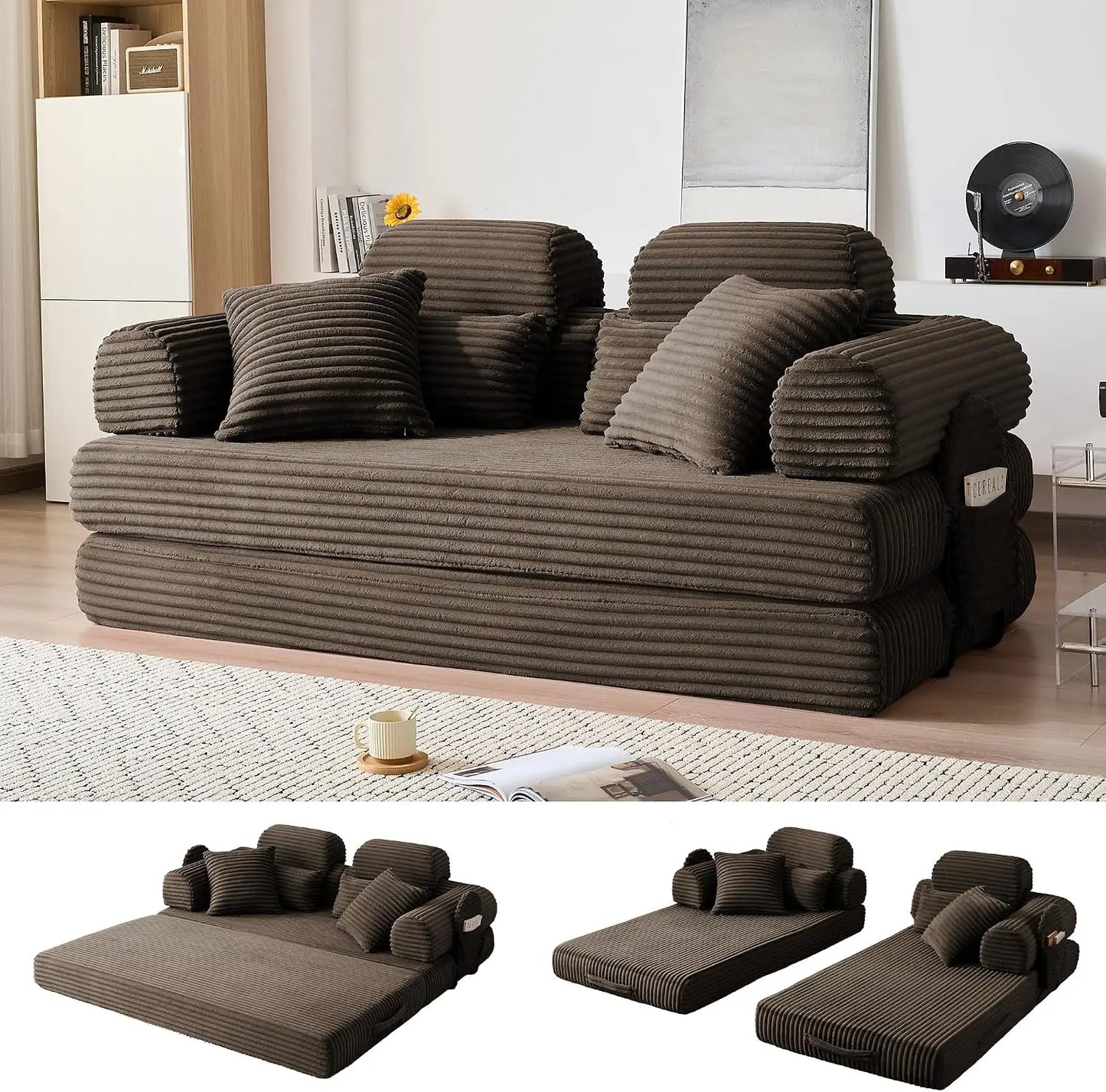 78.8-Inch Convertible Futon Sofa Bed with High Back