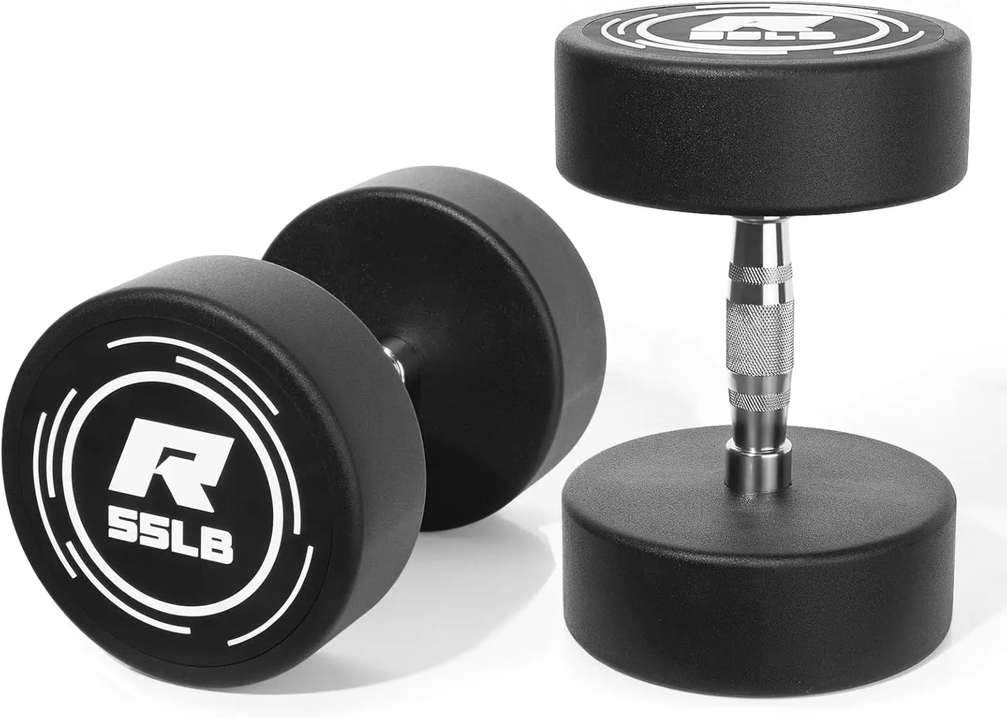 2x55 LBS PVC Encased Round Dumbbell sets with Knurled Handle and Optional Rack, Strength Training Equipment for Home Gym