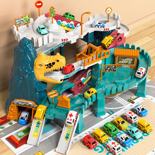 Boys Dinosaur Race Track Playset - Dinosaur Rolling Hill Car Track Cars Ramp Track Toys Toys Mountain Track, Mini Cars For Kids
