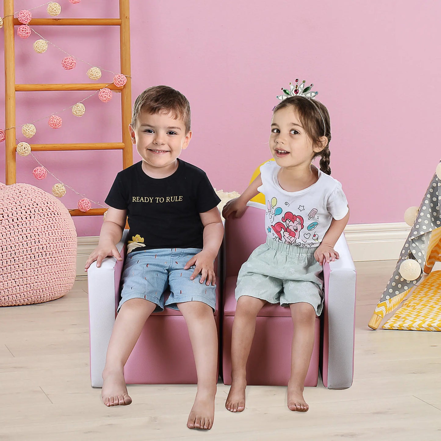 Kids Leather Sofa Armchair Multi-functional Table Chair Set Storage Pink