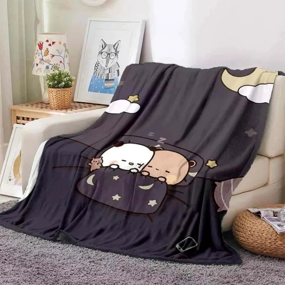 1pc Cute Bubu and Dudu Blanket - Cartoon Print Flannel Throw for Sofa Bed Office Travel Camping - Soft Warm Birthday Gift