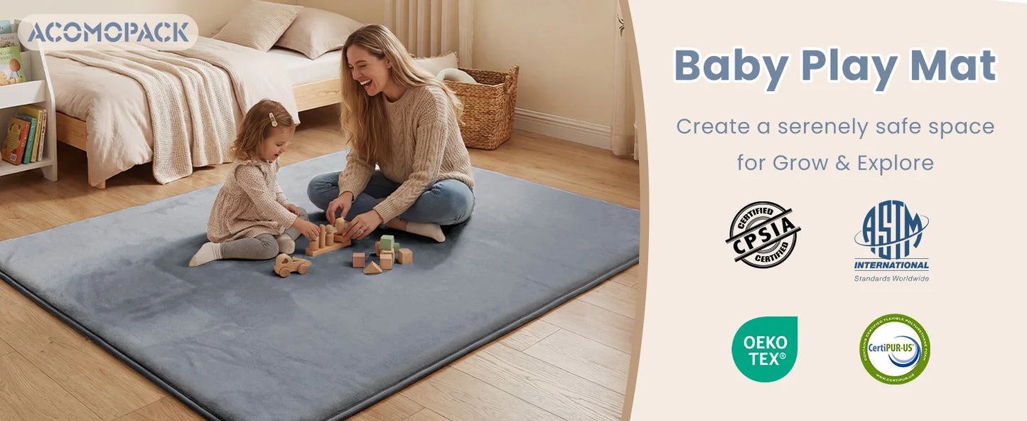 Extra Thick Memory Foam Baby Play Mat for Tummy Time, Crawling & Playroom Activities