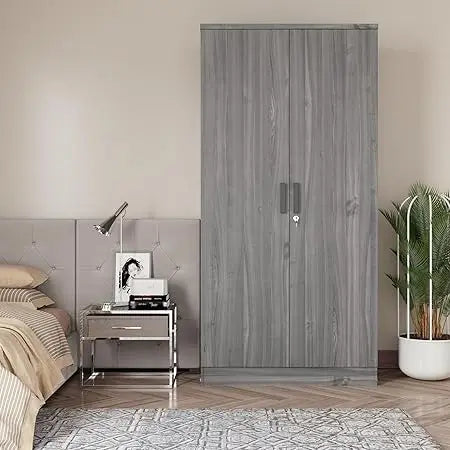 2 Doors Wardrobe with Shelves (Grey)