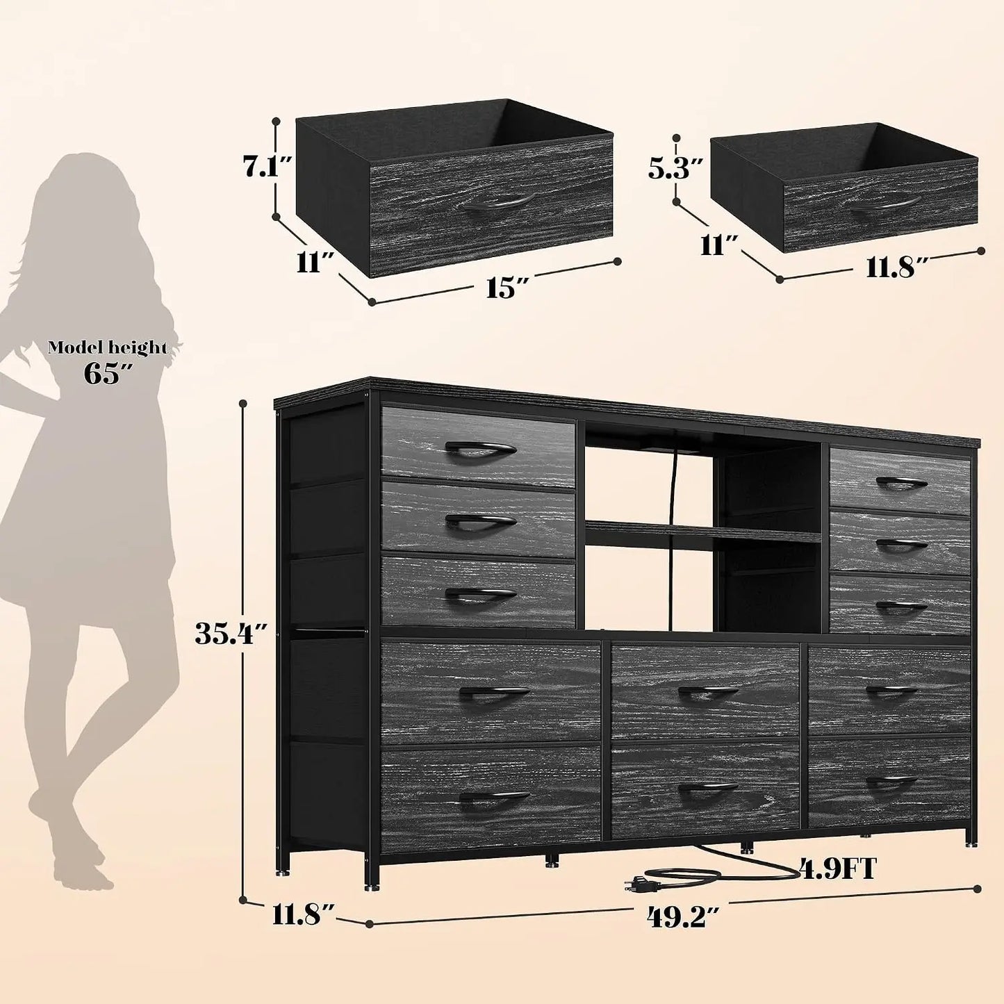 LED Bedroom Dresser with Charging Station & Storage Drawers