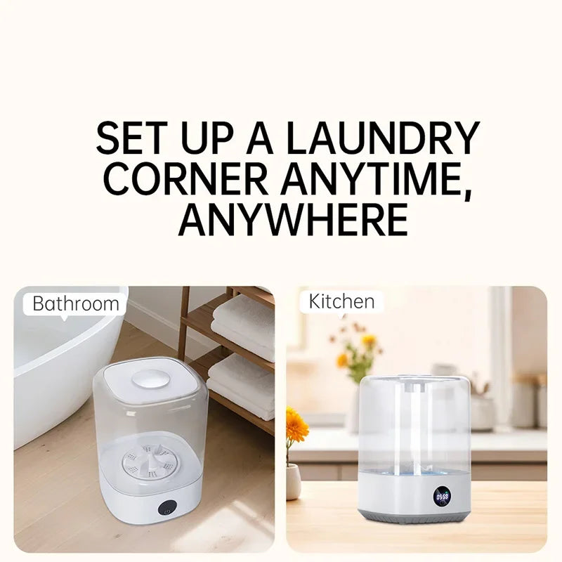 Portable Mini Washing Machine USB Rechargeable Cordless Washer For Underwear, Socks, Baby Clothes, 4L Capacity With Digital Control, Quiet & Efficient For Apartment, Dorm, Travel, Camping & RV