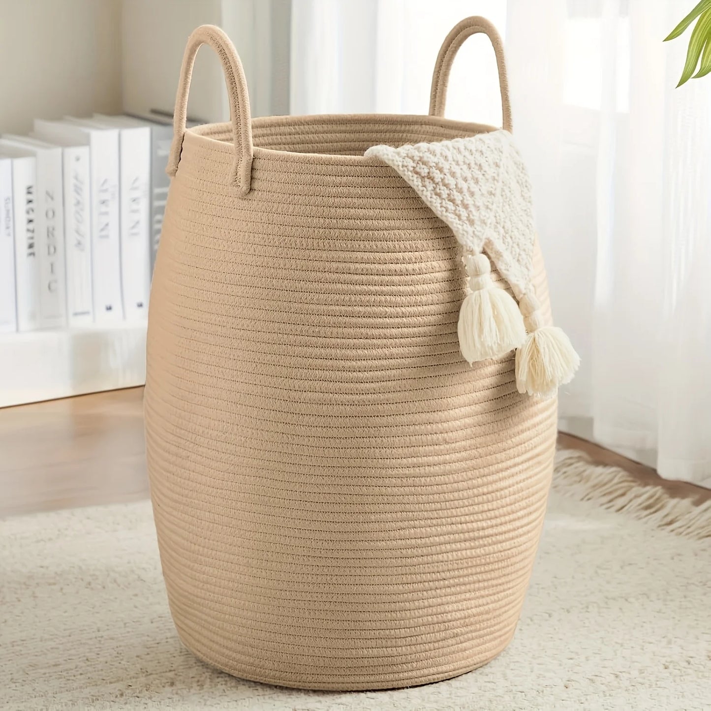 Foldable Boho Laundry Basket . 22” Tall Fabric Hamper with Handles for Clothes, Blankets & Toy Storage