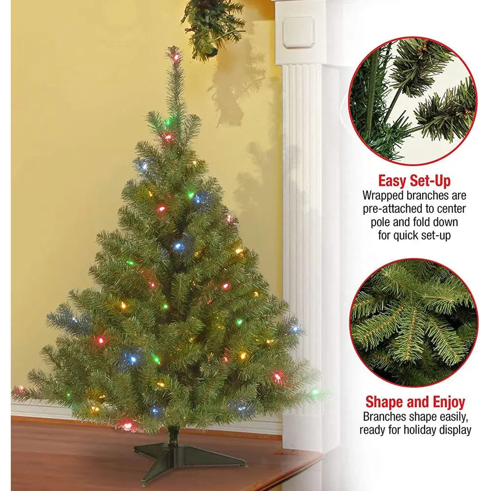 Pre-Lit Artificial Christmas Tree with Decorative Ornaments . Classic Holiday Tree for Home Décor