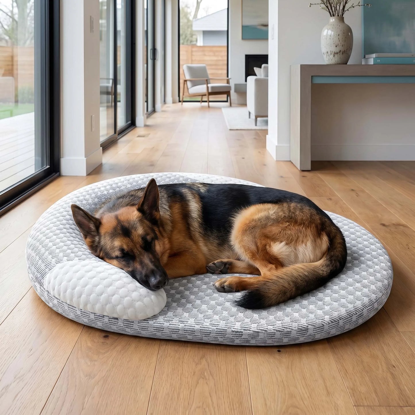 Self Cooling Plush Pet Bed for Dogs & Cats . Soft Round Calming Bed with Washable Cover
