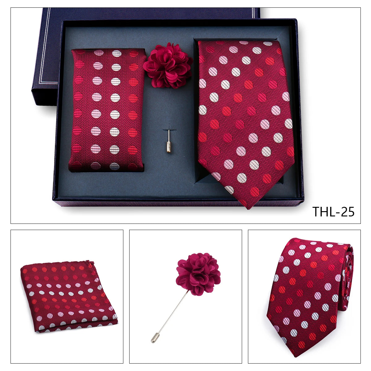 Luxury Men’s Paisley Necktie Gift Set. Silk Tie, Pocket Square, Cufflinks & Gift Box for Weddings & Business