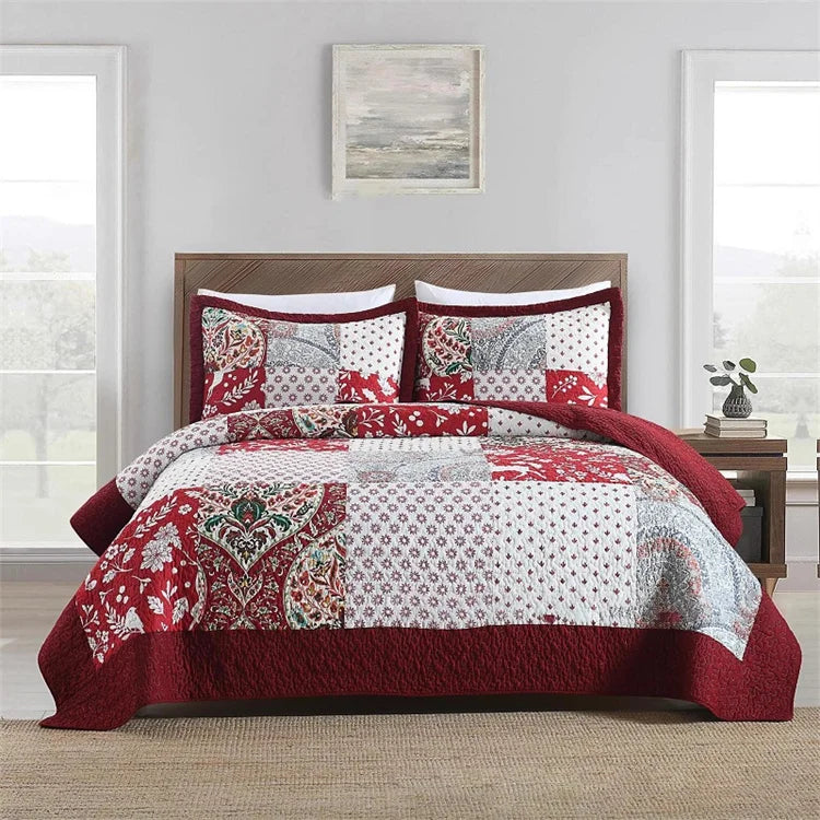 Vintage Cotton Patchwork Quilted Bedspread Set