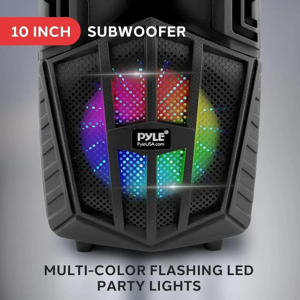 680W Portable Bluetooth PA Speaker with 10 Inch Woofer, Rechargeable Battery, Wireless Microphone & RGB Party Lights