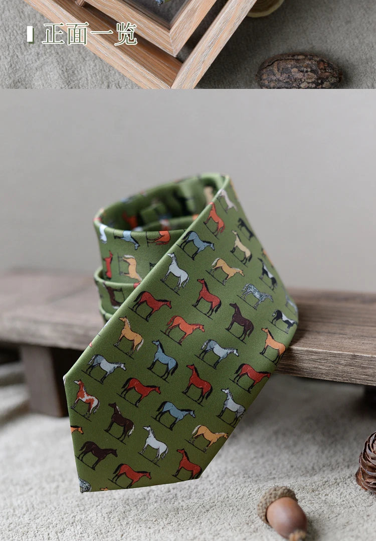 8cm Width New Design Printed Neckties Retro Anchor Animal Green Brown Neck Ties For Men Daily Wear Shirt Tuxedo Accessories Gift