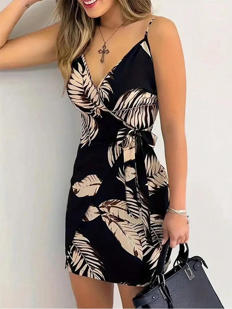 Women’s Floral Spaghetti Strap Tie Front Mini Dress | Lightweight Summer Sundress
