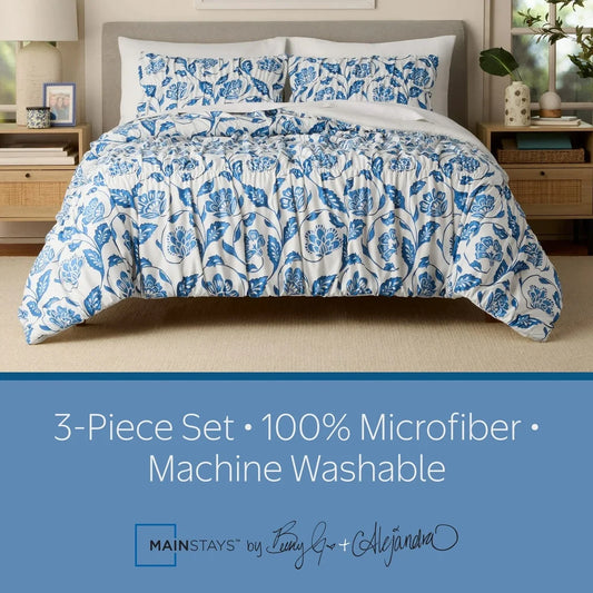 White Floral Microfiber Comforter Set With Shams Full Queen