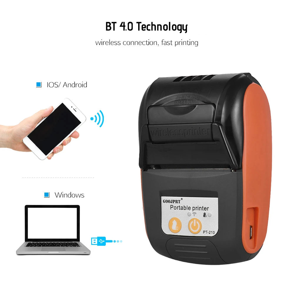 【New】GOOJPRT PT-210 Portable Thermal Printer Handheld 58mm Receipt Printer for Retail Stores Restaurants Factories Logistics