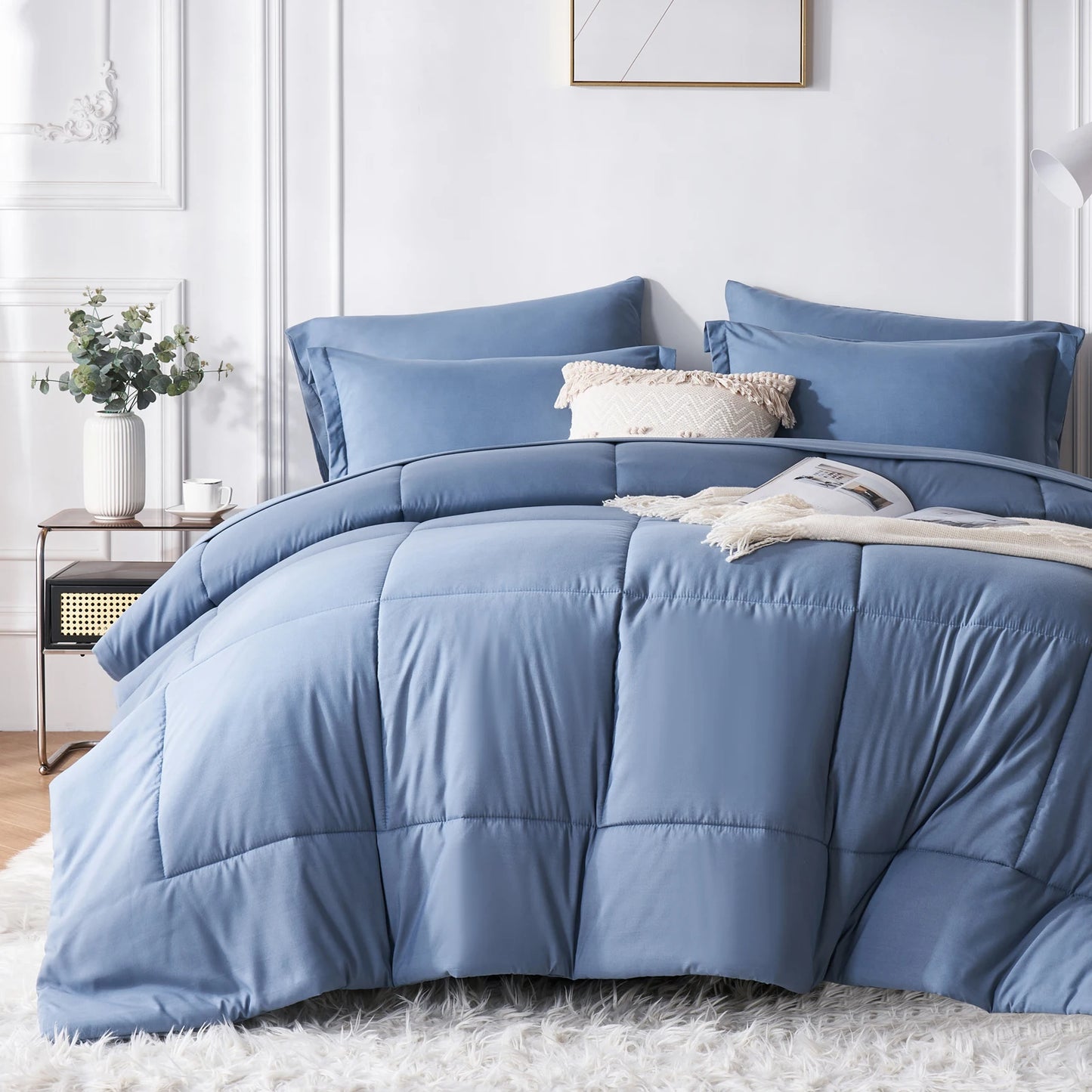 7 Piece Bed In A Bag Comforter Set Queen, Stylish solid geometry   Comforter And Sheet,Pillowcase Set, ideal gift