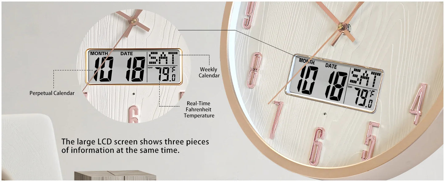 TIMESS Smart Luminous Wall Clock with Digital Display & Night Light