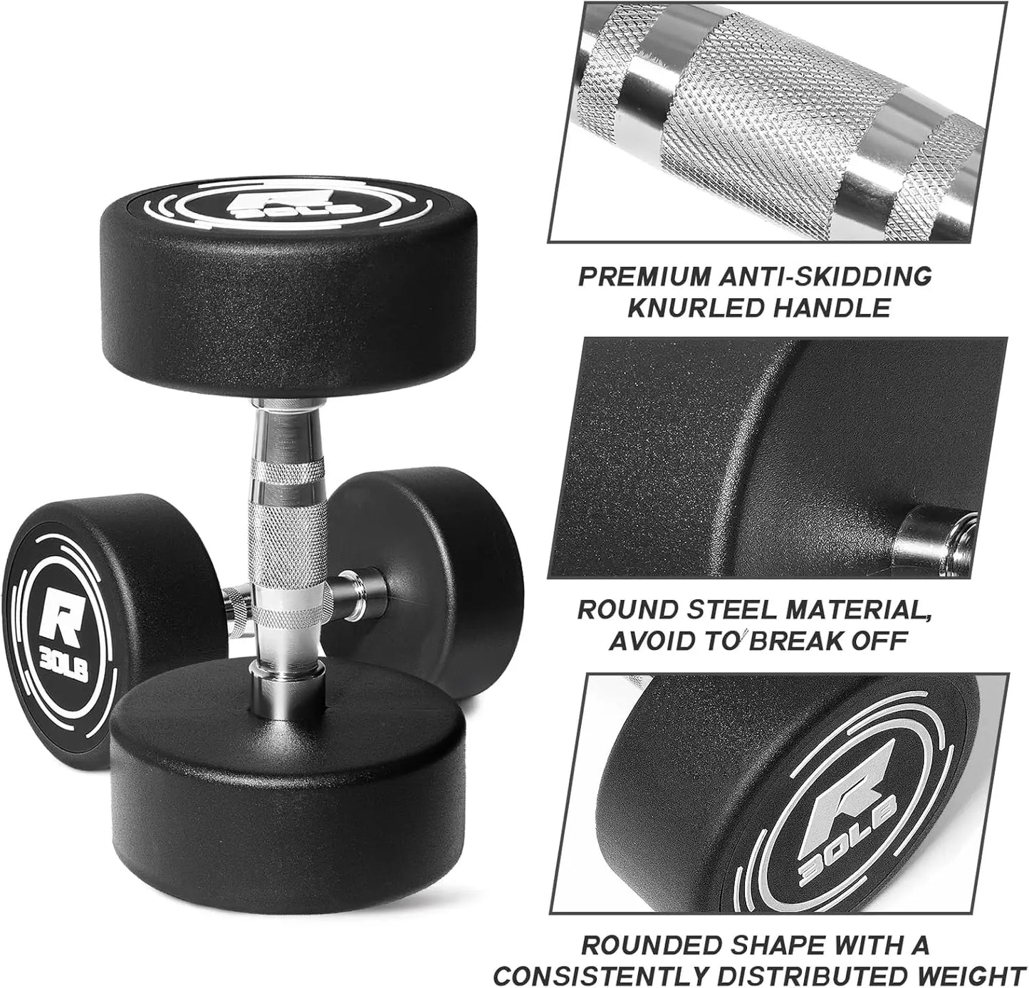 2x55 LBS PVC Encased Round Dumbbell sets with Knurled Handle and Optional Rack, Strength Training Equipment for Home Gym