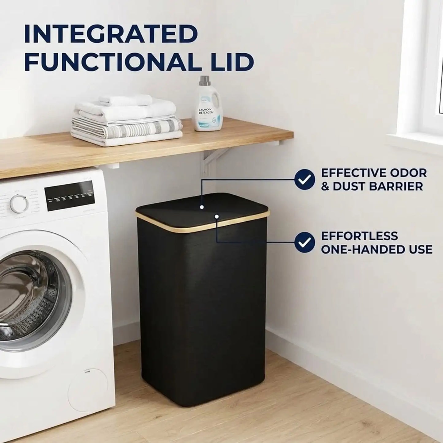 110L Large Capacity Laundry Hamper with Lid & Handles.  Collapsible Oxford Fabric Basket