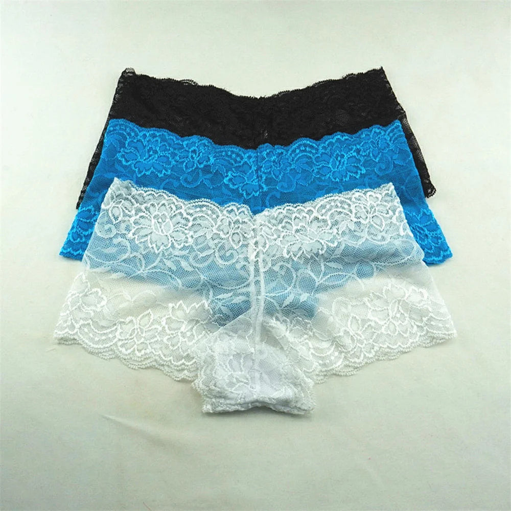 Women's Lace Boyshort Panties.  3-Pack Floral Sheer Boxer Underwear