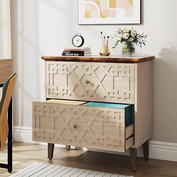 2 Drawer Lateral File Cabinet, Office Filing Cabinet for A4 / Letter Size/Legal Size Files, Wood Storage Cabinet Printer Stand