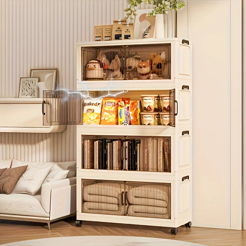 3/4-Tier Foldable Cabinet, Plastic Bins, Portable Wardrobe Organizer, Rolling Stackable Drawers. For Bedroom, Living Rm, Office,