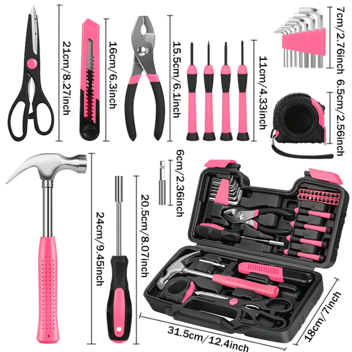 39-Piece Household Tool Set with Tool Box Organizer - Multi-Purpose Small Hand Tool Kit Includes Essential Tools for Home Office