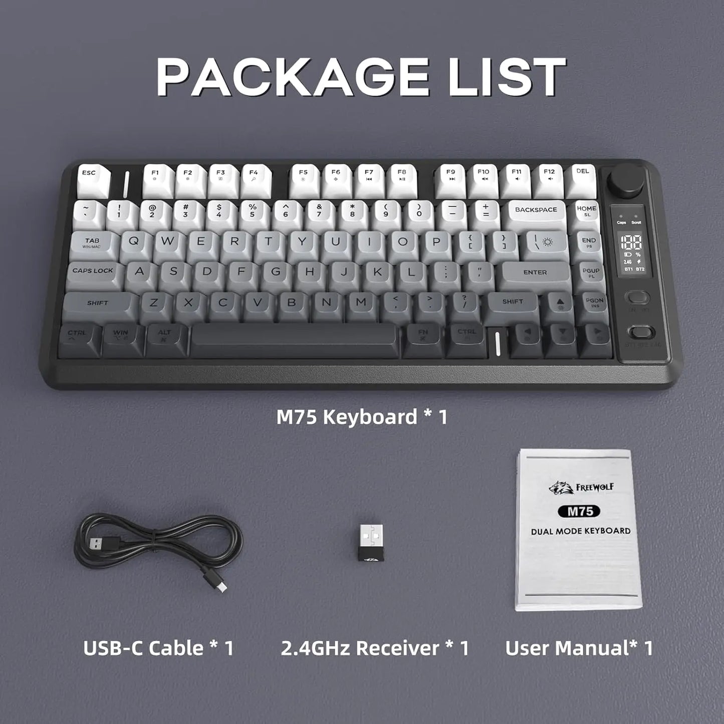 ATTACK SHARK M75 Wireless Gaming Keyboard with OLED Display & Control Knob