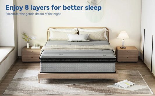 King Mattress 12inch in a Box Memory Foam Hybrid Mattress with Pocket Springs and Zoned Support for Back Lumbar Pressure Relief
