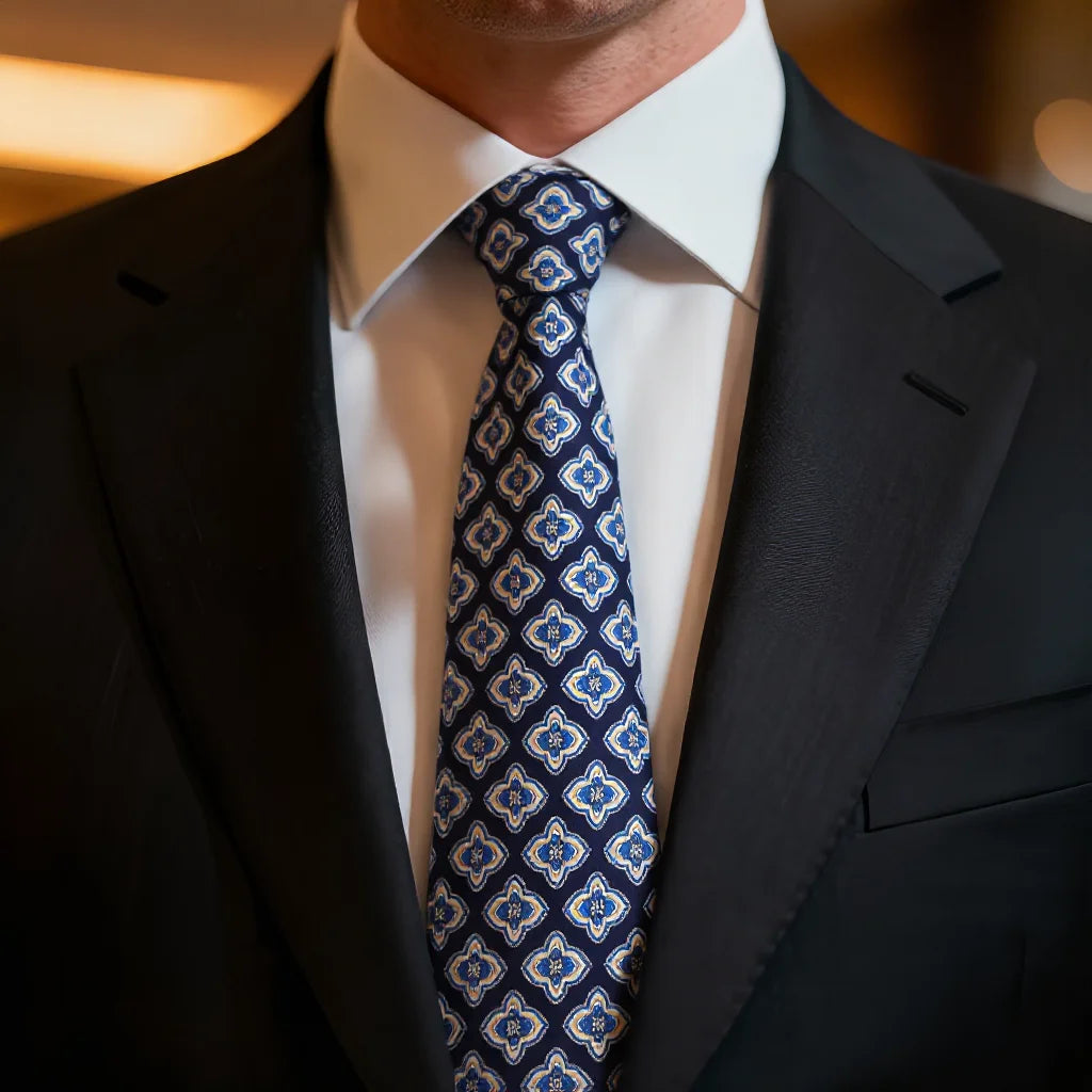 Luxury Men’s Silk Geometric Necktie for Business, Weddings & Formal Events
